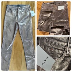 MOTHER The Mid Rise Dazzler Ankle “Heavy Metal”denim Driftwood Gold size25  NWT